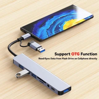 USB C Hub USB Splitter 8 in 1 USB Extender met 4 USB-poorten 1 USB-C-connector TF/SD-kaartlezer 3,5 mm audio-uitgang Geschikt voor MacBook Pro/iPad Pro/iPhone 15/laptop/Galaxy Phone/meer (1 tot 8)
