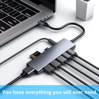 USB C HUB Geschikt voor iPad Pro 9-in-1-adapter iPad Pro M4 M2 M1 13 12,9 11 inch iPad Air-dockingstation met 4K HDMI, USB-C PD, SD/TF-kaartlezer, USB 3.0, 3,5 mm koptelefoonaansluiting, Type C-accessoire