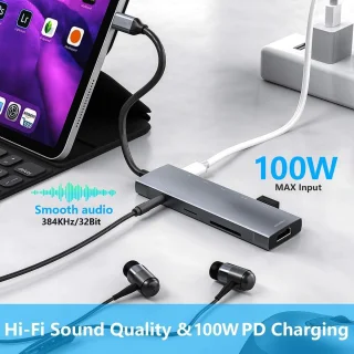USB C HUB Geschikt voor iPad Pro 9-in-1-adapter iPad Pro M4 M2 M1 13 12,9 11 inch iPad Air-dockingstation met 4K HDMI, USB-C PD, SD/TF-kaartlezer, USB 3.0, 3,5 mm koptelefoonaansluiting, Type C-accessoire