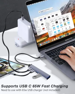 USB C 3.0 Hub, 5-in-1 ultradun dockingstation 65W PD-voeding voor draagbare mini-USB-splitter Datacenter met USB C naar A-adapter Geschikt voor MacBook Pro/Air, iPad Pro, laptops en meer Type-C-apparaten