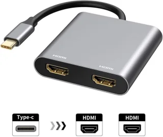 USB C naar Dual HDMI-adapter 4K @60Hz - Type-C-hub met 2 HDMI-dockingstations Geschikt voor laptops/MacBooks/Galaxy S9/S9+ (MST alleen ondersteund op Windows)