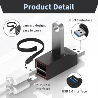 Compacte 3-poorts USB 3.0 hub met 1x USB 3.0 en 2x USB 2.0 poorten voor snelle gegevensoverdracht en opladen