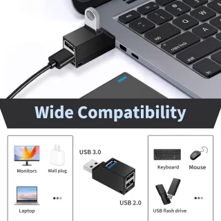 Compacte 3-poorts USB 3.0 hub met 1x USB 3.0 en 2x USB 2.0 poorten voor snelle gegevensoverdracht en opladen