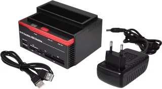 All-in-One Dual HDD Docking Station + Kaartlezer - IDE & SATA - Voor 2.5/3.5 HDD & SSD - USB 2.0 - Laptop & Desktop - Offline Kloonfunctie - 892U2IS - Rood