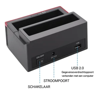 All-in-One Dual HDD Docking Station + Kaartlezer - IDE & SATA - Voor 2.5/3.5 HDD & SSD - USB 2.0 - Laptop & Desktop - Offline Kloonfunctie - 892U2IS - Rood