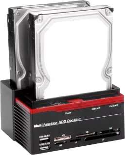 All-in-One Dual HDD Docking Station + Kaartlezer - IDE & SATA - Voor 2.5/3.5 HDD & SSD - USB 2.0 - Laptop & Desktop - Offline Kloonfunctie - 892U2IS - Rood