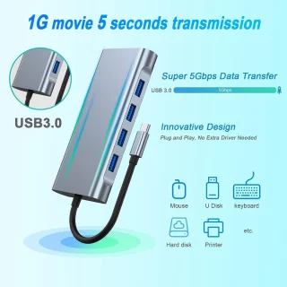 USB C-hub, USB C 11-in-1-adapter, geschikt voor MacBook Pro/Air en Type C-apparaten