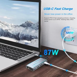USB C-hub, USB C 11-in-1-adapter, geschikt voor MacBook Pro/Air en Type C-apparaten