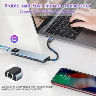 8-in-1 USB C-adapter met HDMI 4K, type C 100 W, USB 3.0, RJ45 Ethernet, SD/TF-kaarten, dockingstation, geschikt voor MacBook Pro/Air en andere apparaten type C