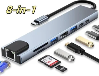 8-in-1 USB C-adapter met HDMI 4K, type C 100 W, USB 3.0, RJ45 Ethernet, SD/TF-kaarten, dockingstation, geschikt voor MacBook Pro/Air en andere apparaten type C