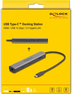 DeLOCK 87865 laptop dock & poortreplicator Bedraad USB 3.2 Gen 2 (3.1 Gen 2) Type-C Zwart, Grijs