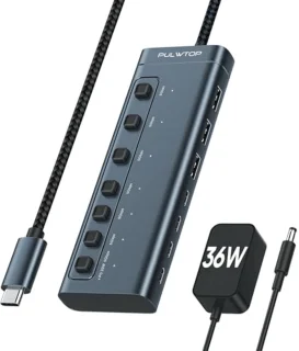 USB C Hub 36W - 7-poorts USB 3.2-hub met A/C datapoorten en individuele aan/uit-schakelaars met PD20W oplader
