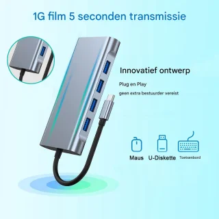 Docking Station - Usb C Hub - 11-In-1 Met 4K-Hdmi En Gigabit Ethernet Rj45 - 1 Stuk - Voor Laptop Gebruikers + Zwart
