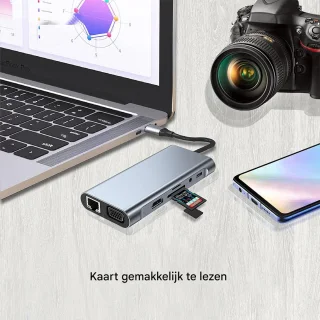 Docking Station - Usb C Hub - 11-In-1 Met 4K-Hdmi En Gigabit Ethernet Rj45 - 1 Stuk - Voor Laptop Gebruikers + Zwart