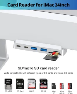 USB C-hub Geschikt voor iMac 24-inch (M1/M3), iMac USB-adapter met meerdere poorten, 4K HDMI, Type-C 10 Gbps, SD/TF-kaartlezer, iMac-hub Geschikt voor 2021 iMac 24-inch (M1)/2023 iMac 24-inch (M3) | iMac-accessoires