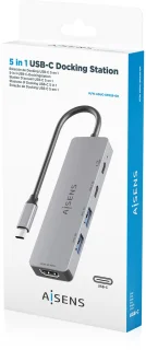 AISENS ASUC-5P028-GR laptop dock & poortreplicator Bedraad USB 3.2 Gen 1 (3.1 Gen 1) Type-C Grijs