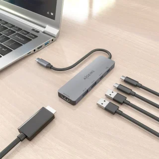 AISENS ASUC-5P028-GR laptop dock & poortreplicator Bedraad USB 3.2 Gen 1 (3.1 Gen 1) Type-C Grijs
