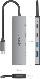 AISENS ASUC-5P028-GR laptop dock & poortreplicator Bedraad USB 3.2 Gen 1 (3.1 Gen 1) Type-C Grijs