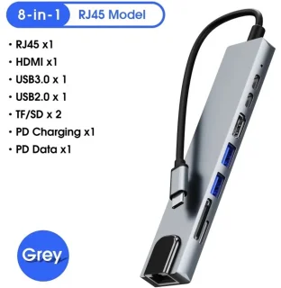 USB C Adapter 8-in-1 4K HDMI 100W PD Ethernet RGG