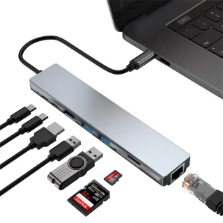 USB C Adapter 8-in-1 4K HDMI 100W PD Ethernet RGG