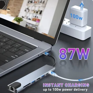 USB C Adapter 8-in-1 4K HDMI 100W PD Ethernet RGG