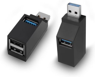 De USB-hub met 2 poorten, USB-stekker naar -vrouwtje-verlengadapter, 2 90 graden splitters, 1 USB 3.0- en 2 USB 2.0-poorten, draagbaar, datagestuurd, geschikt voor het aansluiten van mobiele harde schijven, U-schijven, camera's, muizen, enz. in één oogopslag