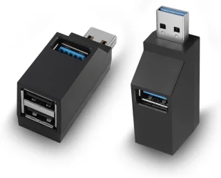 USB-hub met 2 poorten, USB-stekker naar -vrouwtje-verlengadapter, 2 90 graden splitters, 1 USB 3.0- en 2 USB 2.0-poorten, draagbaar, datagestuurd, geschikt voor het aansluiten van mobiele harde schijven, U-schijven, camera's, muizen, enz.