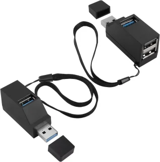 USB-hub met 2 poorten, USB-stekker naar -vrouwtje-verlengadapter, 2 90 graden splitters, 1 USB 3.0- en 2 USB 2.0-poorten, draagbaar, datagestuurd, geschikt voor het aansluiten van mobiele harde schijven, U-schijven, camera's, muizen, enz.