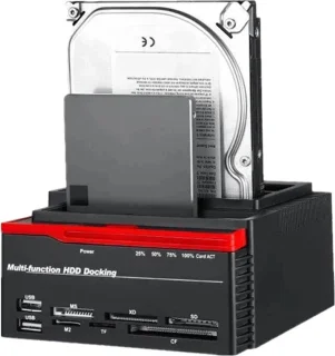All-in-One Dual HDD Docking Station + Kaartlezer - IDE & SATA - Voor 2.5/3.5 HDD & SSD - USB 3.0/2.0 - Laptop & Desktop - Offline Kloonfunctie - 893U3 - Rood