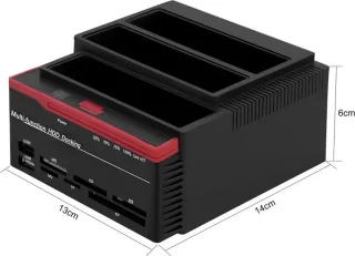 All-in-One Dual HDD Docking Station + Kaartlezer - IDE & SATA - Voor 2.5/3.5 HDD & SSD - USB 3.0/2.0 - Laptop & Desktop - Offline Kloonfunctie - 893U3 - Rood