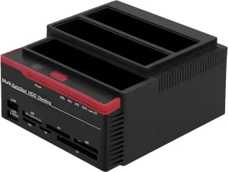 All-in-One Dual HDD Docking Station + Kaartlezer - IDE & SATA - Voor 2.5/3.5 HDD & SSD - USB 3.0/2.0 - Laptop & Desktop - Offline Kloonfunctie - 893U3 - Rood