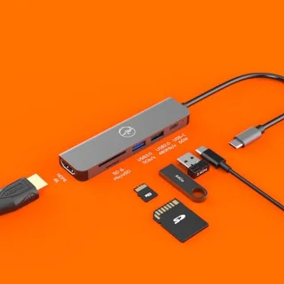 6-in-1 USB-C Adapter Hub met 60W Power Delivery - HDMI 4K, USB 2.0, Supersnelle USB 3.0, SD en Micro SD Kaartlezer
