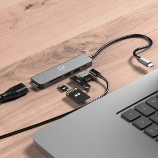6-in-1 USB-C Adapter Hub met 60W Power Delivery - HDMI 4K, USB 2.0, Supersnelle USB 3.0, SD en Micro SD Kaartlezer
