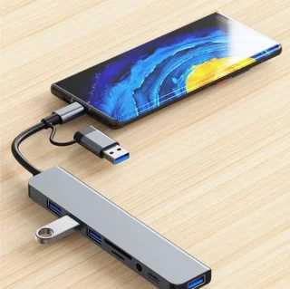 8 In 2 Usb + Type C Hub USB Hub Docking Station Met 3.5Mm Audio Jack Adapter Micro Sd Kaartlezer Laptop Tablet Telefoon Disk Converter
