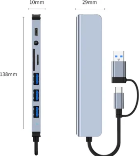 8 In 2 Usb + Type C Hub USB Hub Docking Station Met 3.5Mm Audio Jack Adapter Micro Sd Kaartlezer Laptop Tablet Telefoon Disk Converter