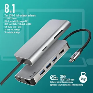 8-in-1 USB-C Multipoort Adapter - USB 3.0, HDMI, SD/TF Kaartlezer en LAN