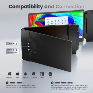 Draagbare 14" Full HD Monitor voor Laptop - Schermverlenger voor 13.3" tot 17.3" Laptops