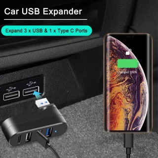 USB 3.0-hub met 90°/180° draaibaar, USB-hub met 1 USB C-voedings-/datapoort, USB-extender/USB-splitter Geschikt voor laptops, pc's, auto's, iMacs, MacBook Air/Pro, Tesla-2-pack