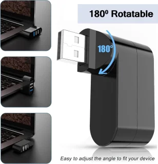 USB 3.0-hub met 90°/180° draaibaar, USB-hub met 1 USB C-voedings-/datapoort, USB-extender/USB-splitter Geschikt voor laptops, pc's, auto's, iMacs, MacBook Air/Pro, Tesla-2-pack