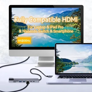 USB C Hub Multiport Adapter, 8-in-1 USB C Dongle met 4K HDMI, RJ45 Ethernet, 100W PD Opladen, USB 3.0, SD/TF Kaartlezer, USB-C Docking Station, Geschikt voor MacBook Pro/Air, Dell, HP en andere Type-C Apparaten