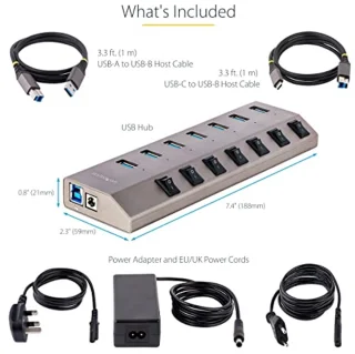 7-Poort USB-C Hub met Individuele Schakelaars - USB 3.0 Expansie Hub voor Desktop en Laptop