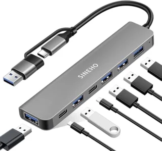 7-in-1 Dual USB Hub met USB 3.0 en USB-C poorten voor laptops en pc