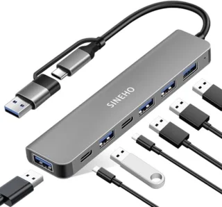 7-in-1 Dual USB Hub met USB 3.0 en USB-C poorten voor laptops en pc
