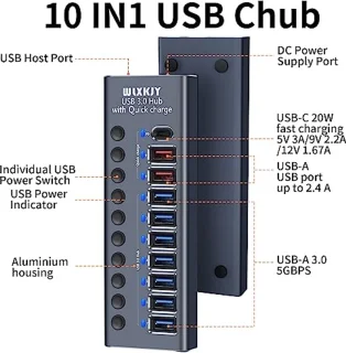10-in-1 USB Hub met 7 USB 3.0 poorten en 3 snelladers - Actieve USB Hub 3.0 met schakelaar