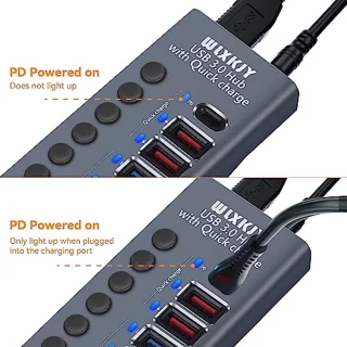 10-in-1 USB Hub met 7 USB 3.0 poorten en 3 snelladers - Actieve USB Hub 3.0 met schakelaar