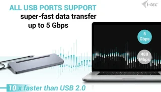 i-tec C31FLAT2PDPRO laptop dock & poortreplicator Bedraad USB 3.2 Gen 1 (3.1 Gen 1) Type-C Zilver