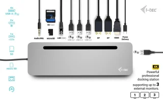 i-tec C31FLAT2PDPRO laptop dock & poortreplicator Bedraad USB 3.2 Gen 1 (3.1 Gen 1) Type-C Zilver