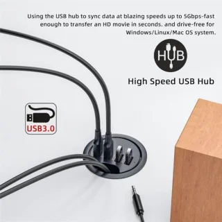 USB-C 2 Poorts Grommet Hub met SD/TF-kaartlezer voor Desktop