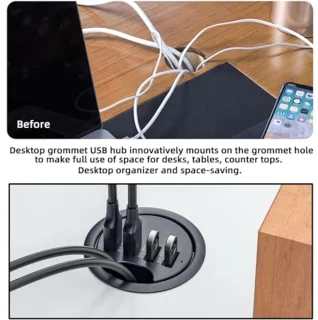 USB-C 2 Poorts Grommet Hub met SD/TF-kaartlezer voor Desktop