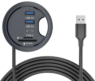 USB-C 2 Poorts Grommet Hub met SD/TF-kaartlezer voor Desktop